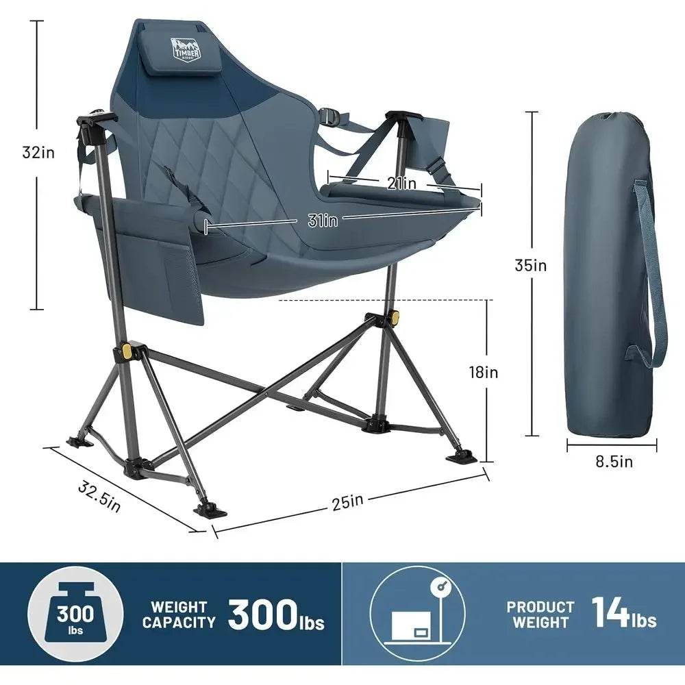 Portable Heavy-Duty Hammock Chair with Adjustable Backrest, Supports 300lbs, Ideal for Camping, Travel, and Patio, Blue 2-Pack