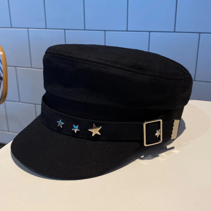 Women's Beret Black Star Hat Spring and Autumn Winter British Retro Fashion New Sea Military Style Korean Caps Mother Hats
