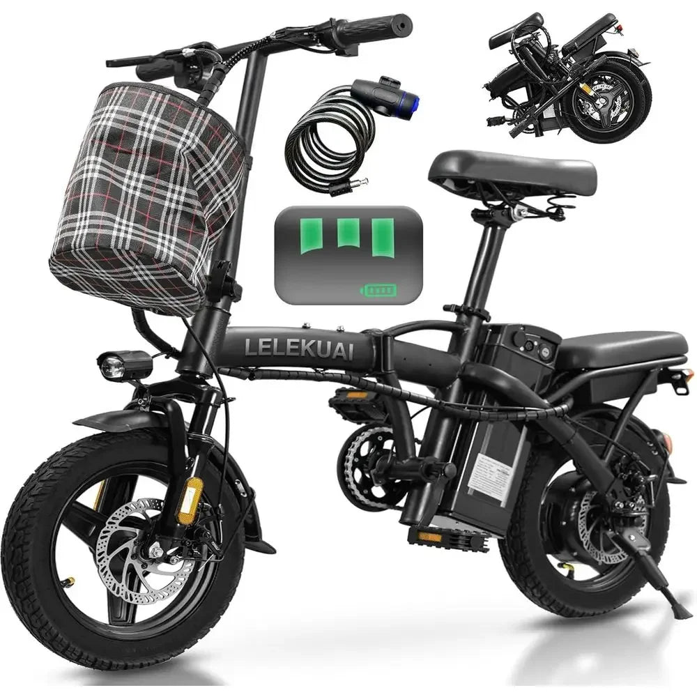 Compact 560-740W Electric Bike for Adults and Teens, 20-25MPH Speed, 32-Mile Range, 48V 10Ah Battery, 3-Level Assist, UL 2849 Ce