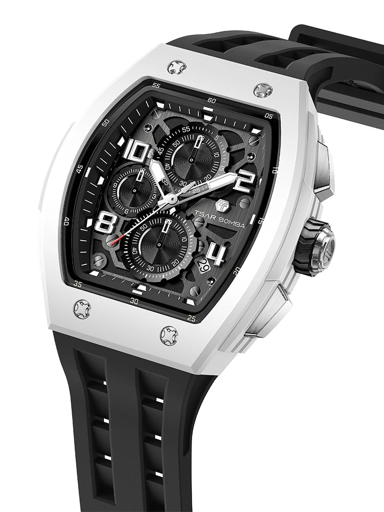 TSAR BOMBA Watch for Men Luxury Brand Tonneau Design Waterproof Clock Stainless Steel Wristwatch Fashion Rectangle Mens Watch