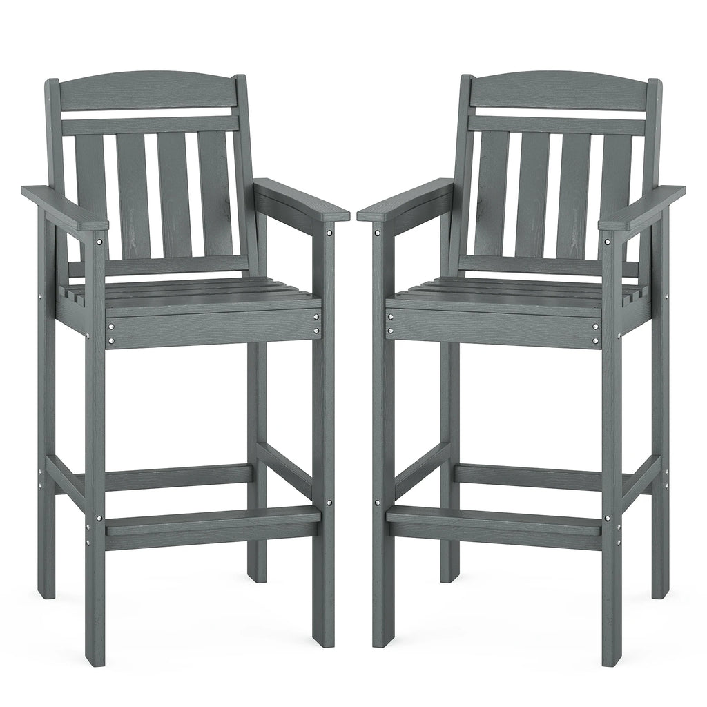 Farini Set of 2 Tall Adirondack Chairs, HDPE Bar Stools with Connecting Tray, All-Weather Patio Chair, Bar Height for Balcony