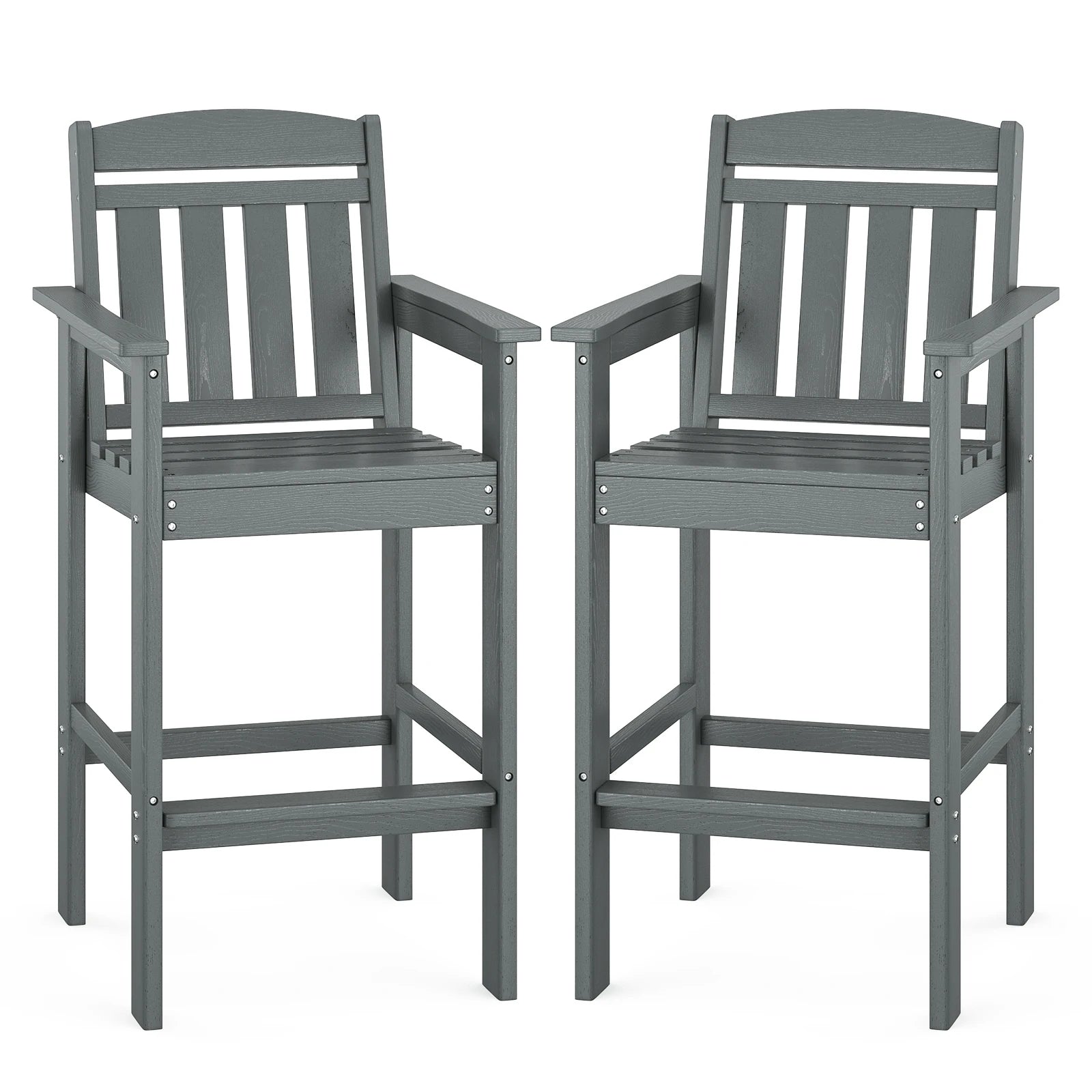 Farini Set of 2 Tall Adirondack Chairs, HDPE Bar Stools with Connecting Tray, All-Weather Patio Chair, Bar Height for Balcony