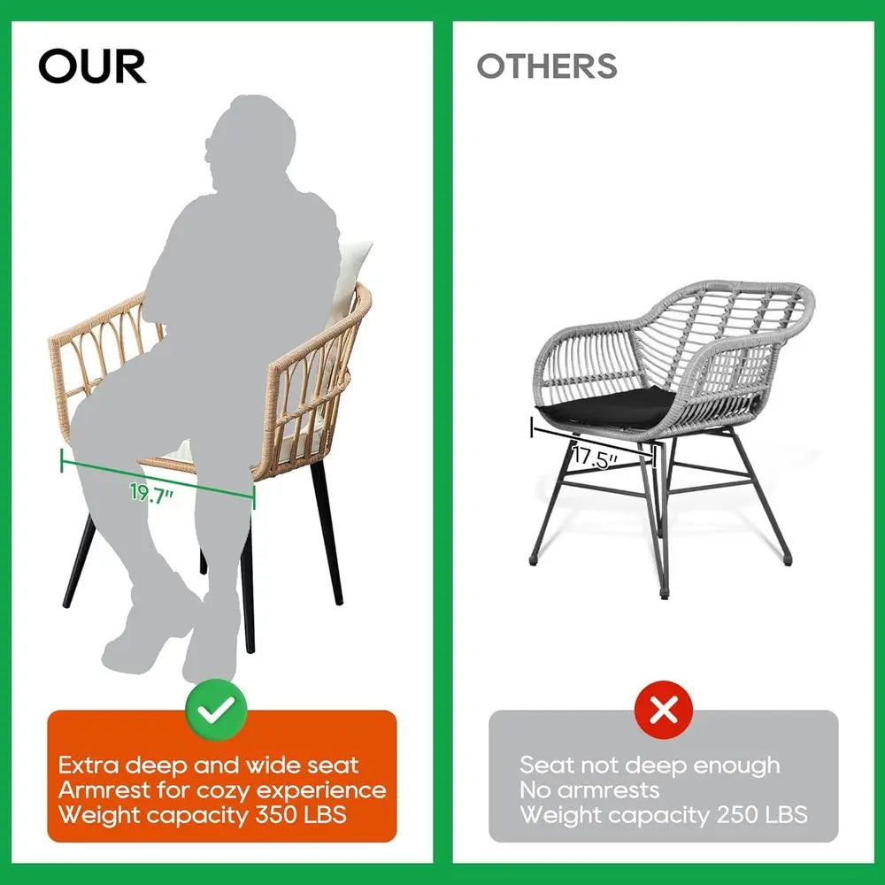 3 Piece Patio Bistro Set, Outdoor Wicker Balcony urniture Sets | Rattan Table and Chairs Set o 2 or Porch Backyard Lawn Poolside
