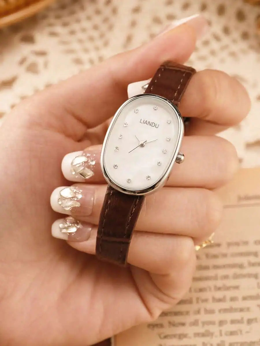 LIANDU LIANDU Vintage Fashion Minimalist Casual Women's Watch, Oval Case, PU Strap, Exquisite Small Dial, Elegant And Charming,