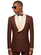 Men's Double Breasted Suit 2-Piece Set, Shawl Collar Waffle Texture Blazer Jacket & Pants, Formal Wedding Prom Business Wear