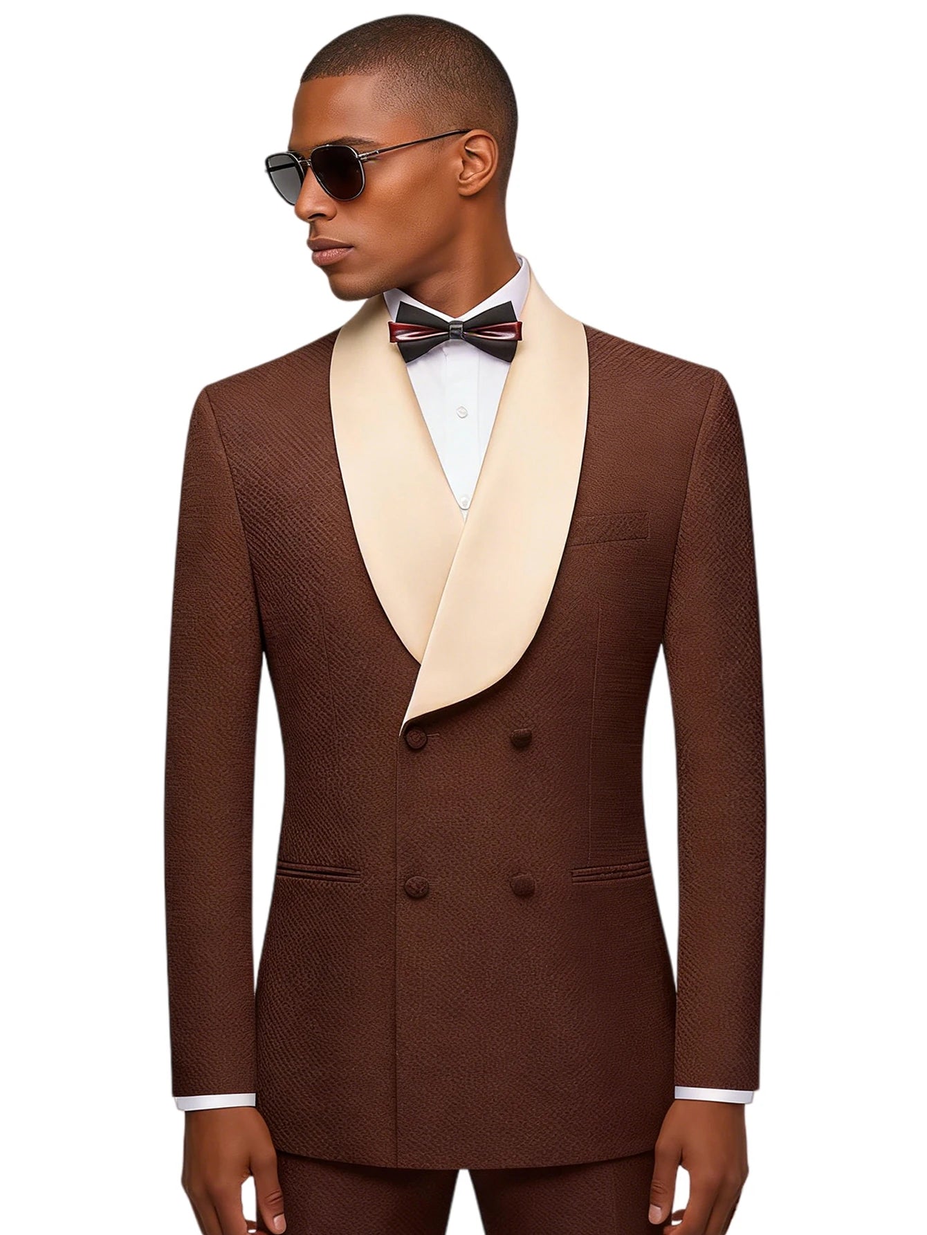 Men's Double Breasted Suit 2-Piece Set, Shawl Collar Waffle Texture Blazer Jacket & Pants, Formal Wedding Prom Business Wear
