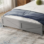 Farmhouse Queen Bed with Barn Door Headboard and Footboard, Pinewood Frame, Grey