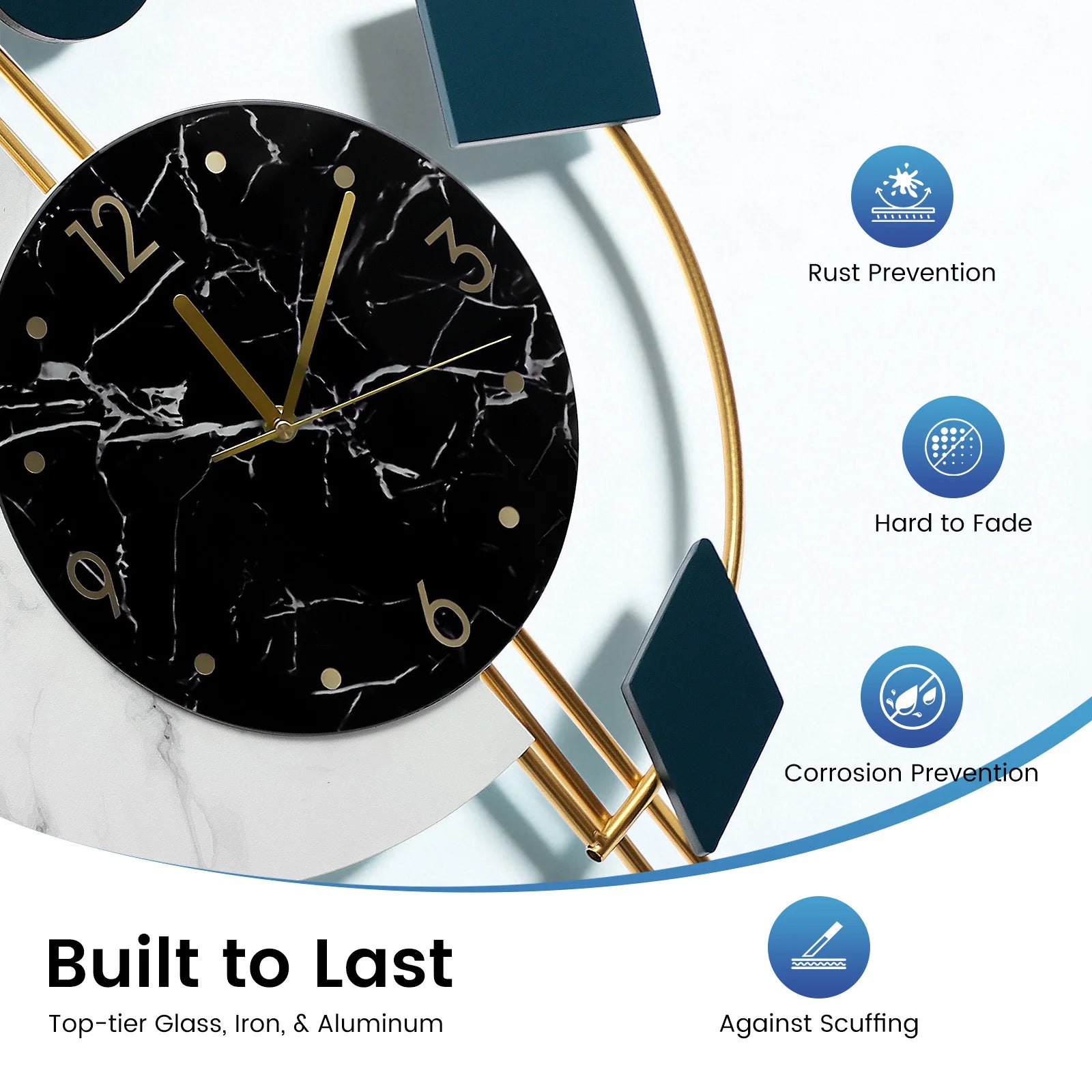 22 inch Marble Wall Clock Nordic Style Creative Luxury Wall Clock Silent Non-Ticking Silent Battery Operated Living Room Mid Century