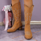 Western Cowboy Boots for Women - Knee High Wide Calf Cowgirl Boots with Classic Embroidered, Suede denim boots,Slip On Pointed T