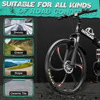 26 Full Suspension Mountain Bikes with Dual Disc Brakes, High Carbon Steel Frame, Suitable for Adults, Men, Women, and Teens - B