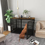 Large Wooden Dog Crate Indoor Furniture Style Elevated Pet Dog Cage Kennel End Table Lattice Playpen with 3 Doors Removable Tray