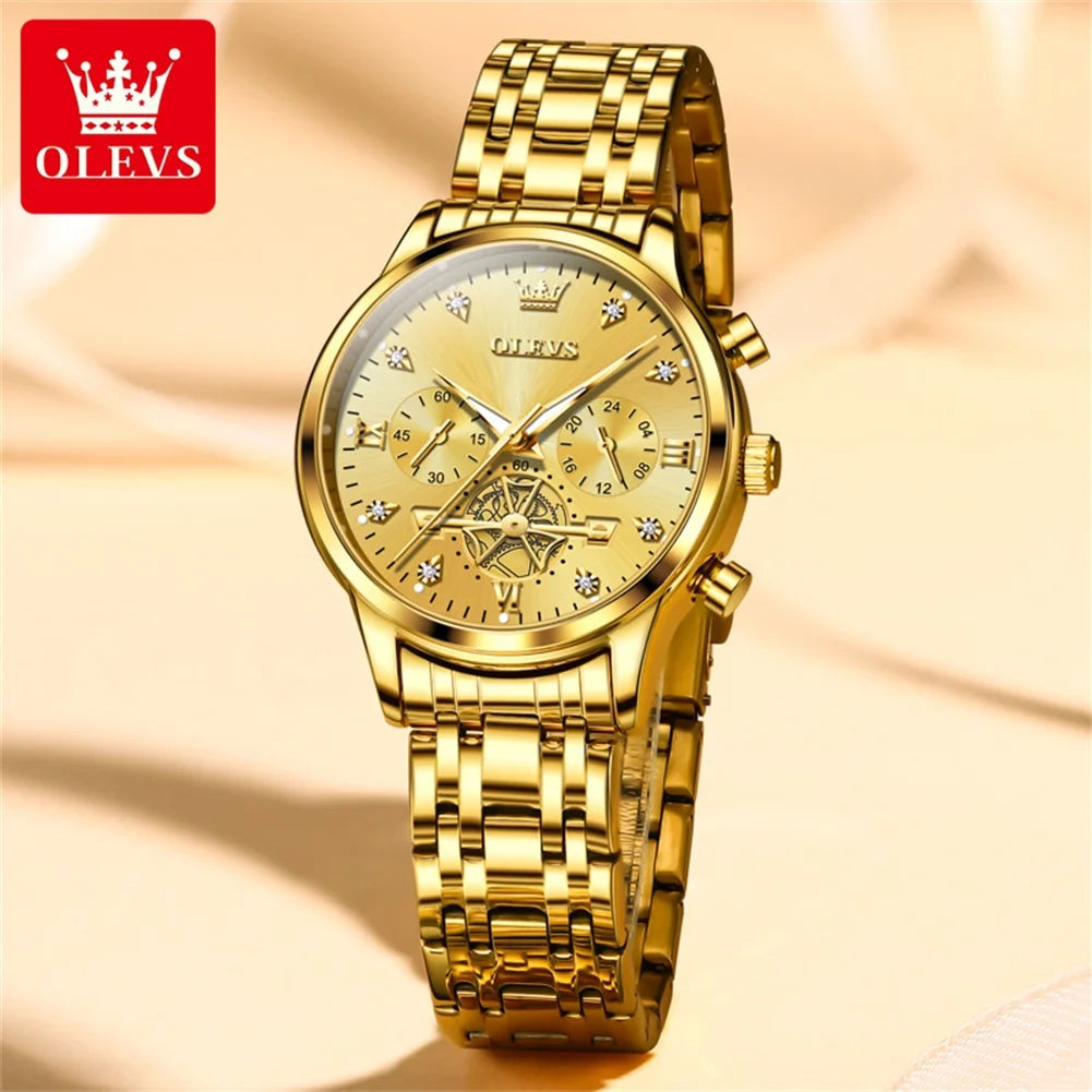 OLEVS 2897 Elegance Original Quartz Movement Women Watch Multifunctional Diamond Dial Luminous Function 30m Waterproof Watch