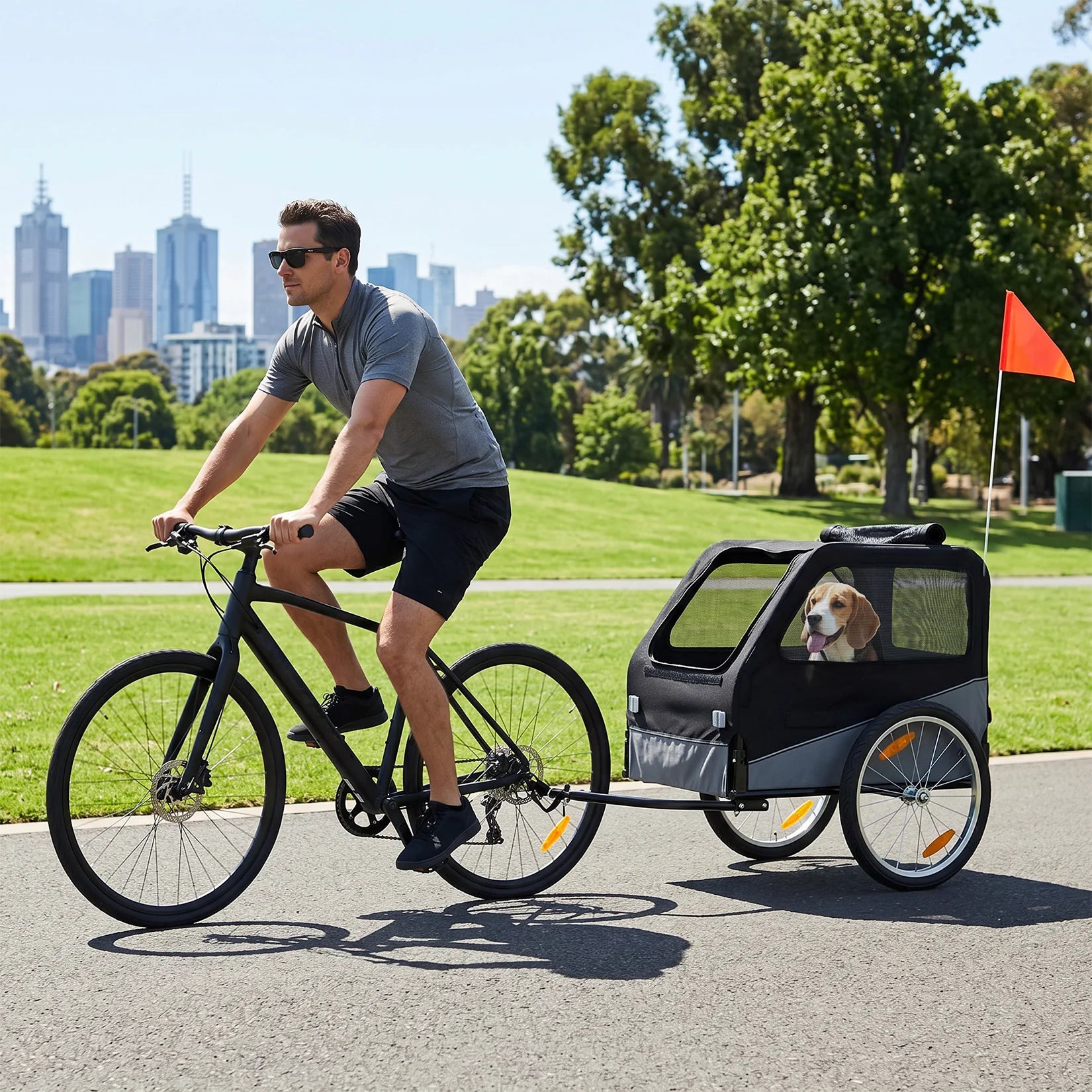 Foldable Dog Bike Trailer, Heavy Duty Steel Frame Pet Bike Carrier, 100 LBS Capacity Oxford Fabric Dog Carrier Bicycle Trailer with Mesh Window Reflectors for Medium Large Dogs & Cats, Black