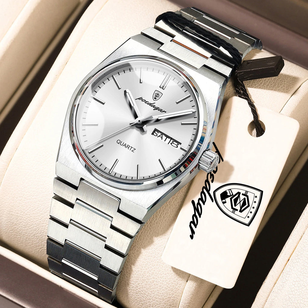 POEDAGAR Top Fashion Women Watch Waterproof Luminous Date Week Luxury Ladies Clock Quartz Stainless Steel Casual Woman's Watches