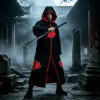 Anime Red Cloud Cosplay Cloak Black Long Robe Hood Stand Collar Halloween Carnival Party Stage Performance Costume for Men Women