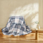 Wearable Blanket Compact Pillow 2-in-1, Lap Blanket Poncho with Button Plaid Throw Cushion for Home Office Sofa