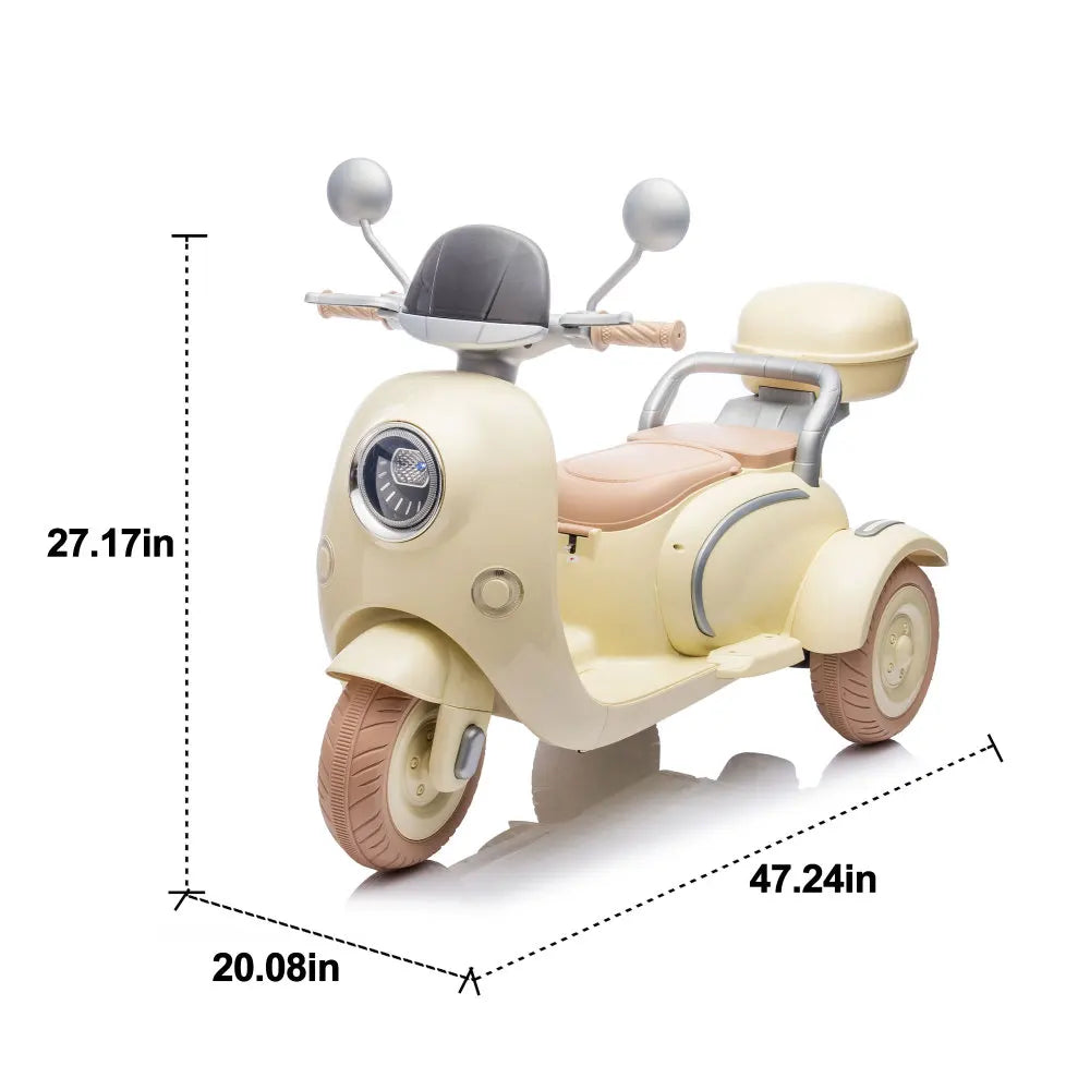 12V Two motors Kids Ride On Level Up Two-seater  Electric Motorcycle,Three-wheel Toy w/Music,Bluetooth,USB,Backseat flip adult seat,Portable Storage Hooks&Oversized  Trunk,LED Headlight  For Kids 3-6.