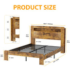 Portable Queen Size Bed Frame with Storage Headboard Platform Bed Frame with Charging Station LED Light Easy Assembly No Box