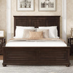 Farmhouse Queen Platform Bed Frame 46" Tall Headboard Solid Wood 2 Storage Drawers LED USB Charging No Box Spring Walnut Custom