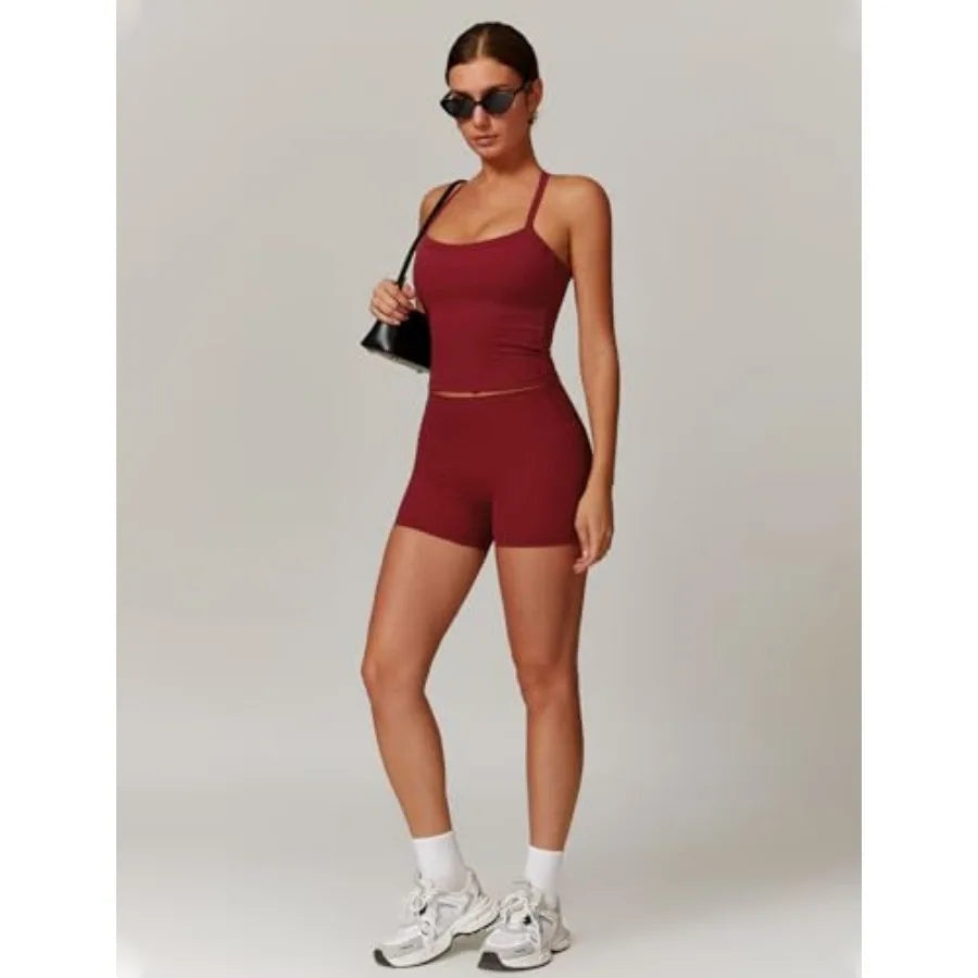 QBGJTD Two Pcs Workout Sets For Women Tank Top Matching High Waist Booty Lifting Shorts Gym Yoga Active Wear Outfits