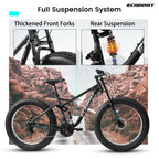 Fat Tire Mountain Bike 26 Inch, 21 Speed Dual Full Suspension, 4.0" Wide Non-Slip Big Fat Tire, Men Women Bicycles