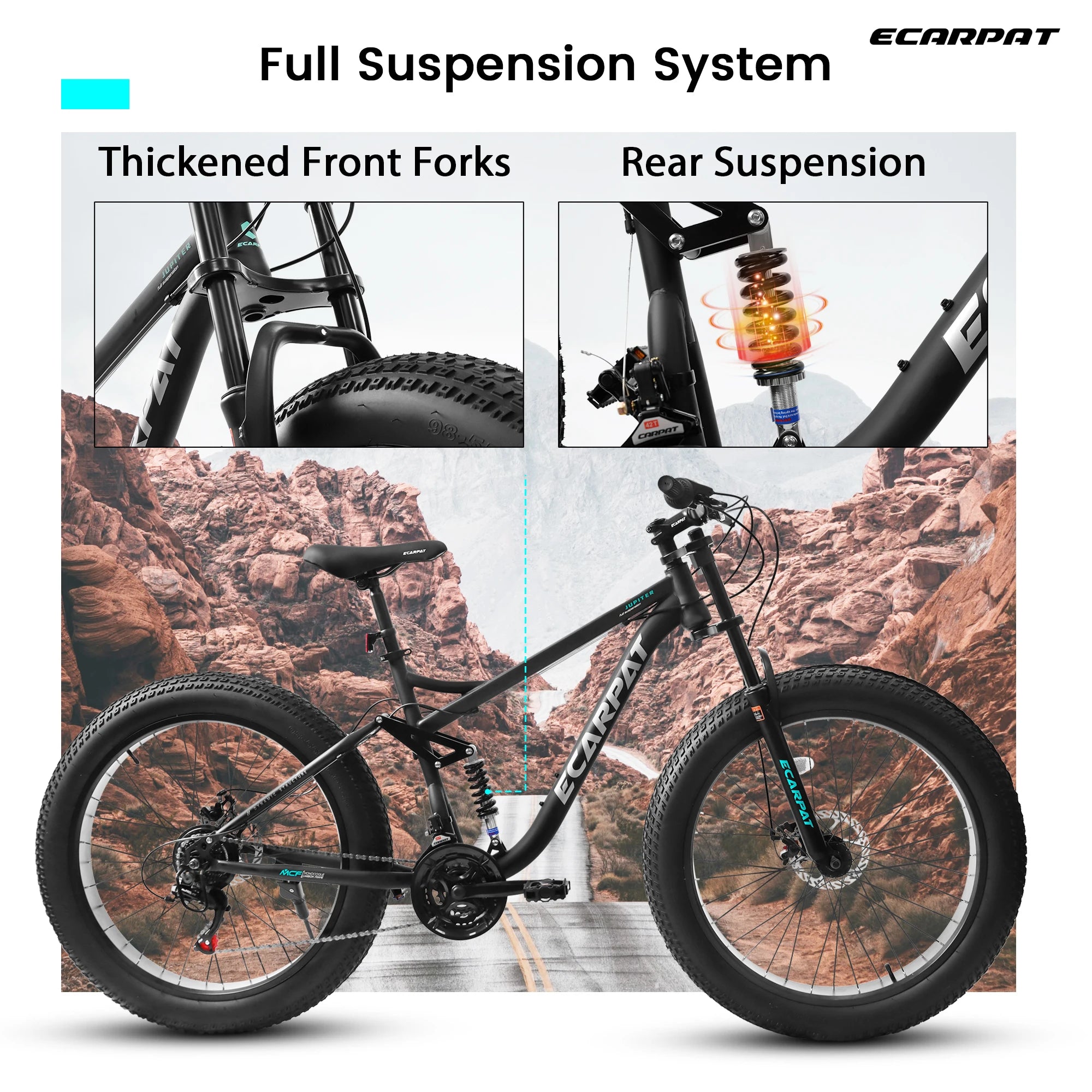 Fat Tire Mountain Bike 26 Inch, 21 Speed Dual Full Suspension, 4.0" Wide Non-Slip Big Fat Tire, Men Women Bicycles