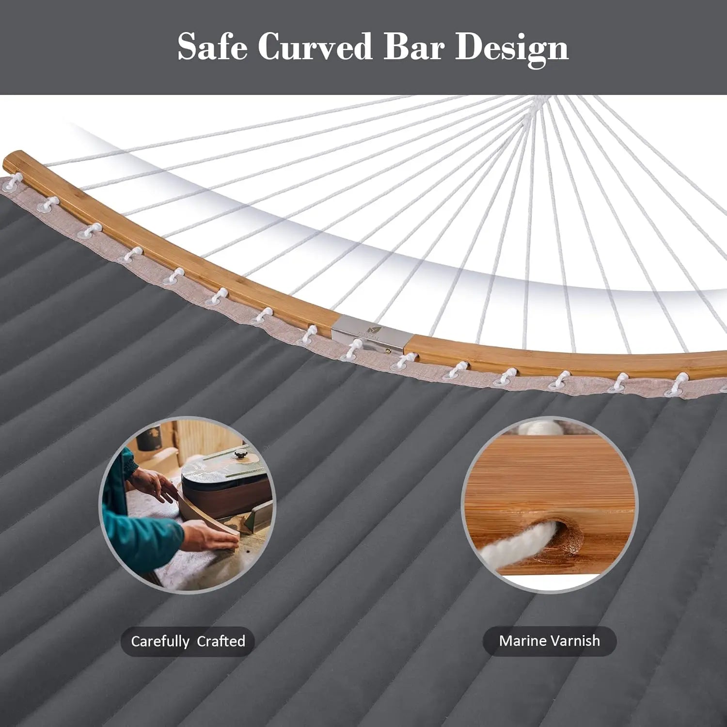 Outdoor 2-Person Portable Hammock with Stand, Curved Spreader Bar and Balance Ropes, Dark Gray
