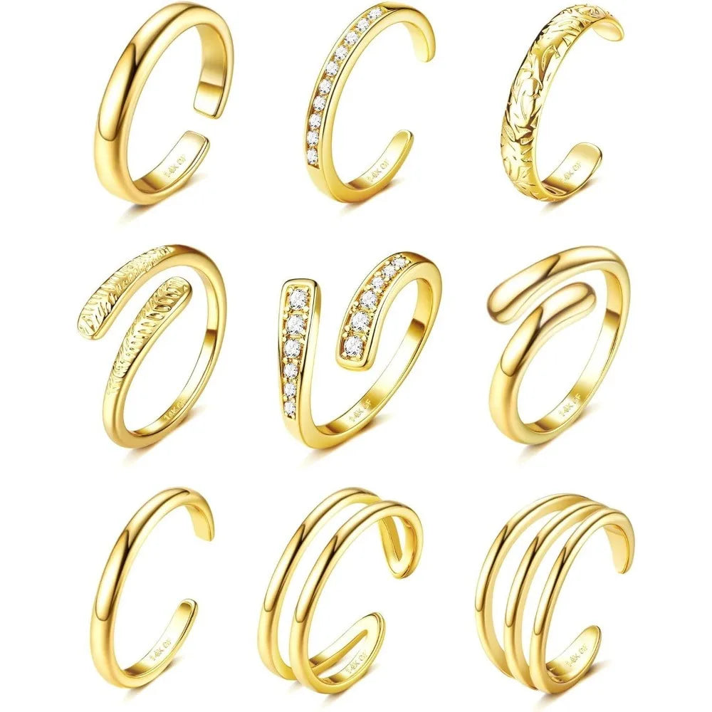 14K Gold-plated Toe Rings for Women Simple Hug CZ Triple Open Band Rings Trendy Adjustable Toe Rings Summer Beach Foot Jewelry