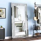 LUVODI Large Vanity Mirror with Sparkly Crystal Rhinestone Diamond Frameless Wall Mounted Silver Dressing Mirror for Home/Hotel