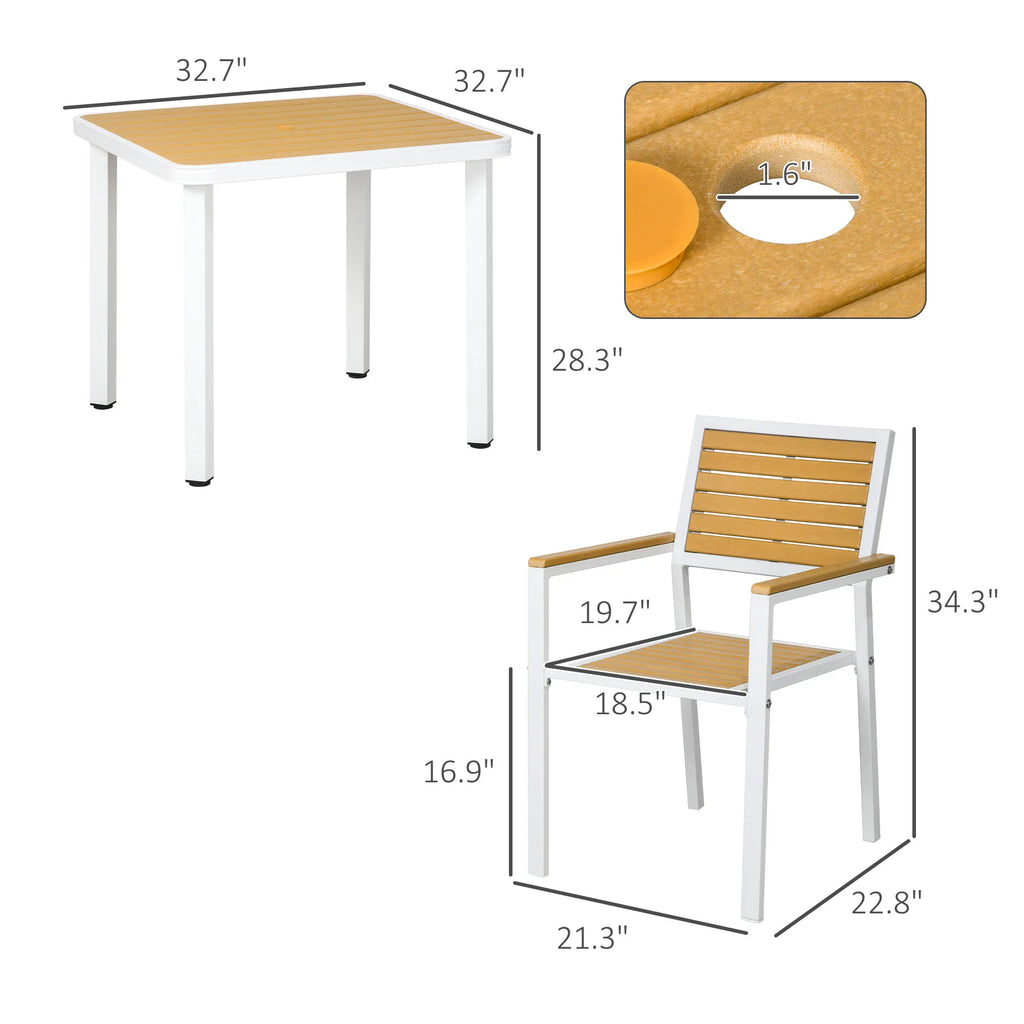 5Pc Outdoor Table and Chairs, Aluminum Patio Dining Set for 4 W/ Hdpe Materials Dinner Table with Umbrella Hole Yellow