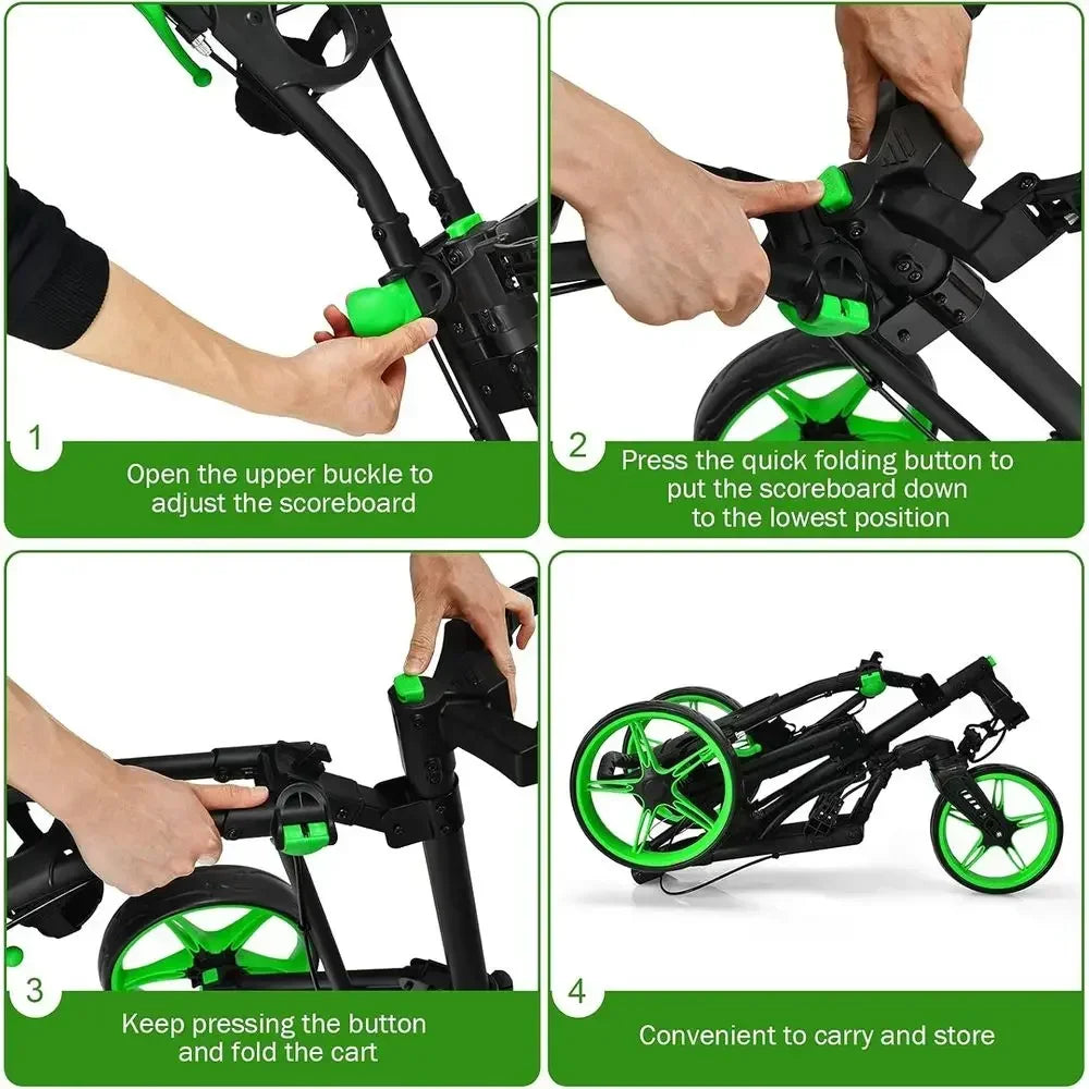 Three-Wheel Swivel Front Golf Cart, Adjustable Pull Trolley for Clubs, Easy Rolling Compact Golf Transporter