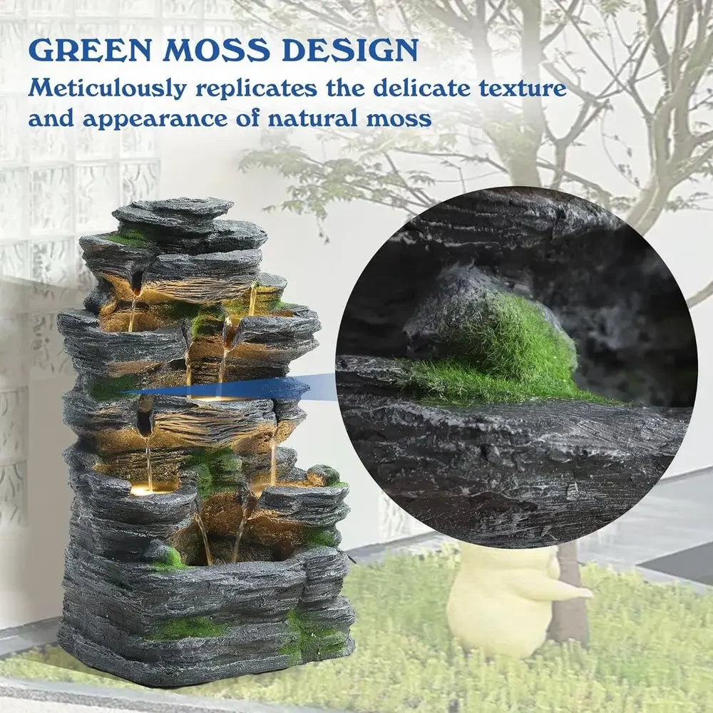 7-Tier Outdoor Garden Waterfall Fountain with LED Lights for Patio, Deck, and Backyard