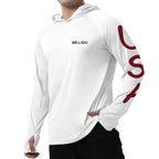 Mens UPF 50+ Fishing Shirts, Sun Protection Hoodie American Flag Long Sleeve UV Hiking Shirt Quick Dry SPF Rash Guard