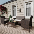 4 Piece Patio Furniture Set, Outdoor Rattan Bistro Set With Cushioned Sofa, 2 Chairs, Glass Table For Porch Backyard