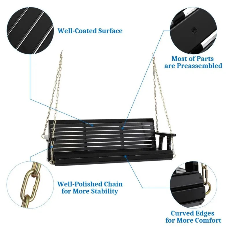 Heavy Duty Outdoor Swing Chair Bench Only Wooden Porch Swing with Chains Outdoor Furniture