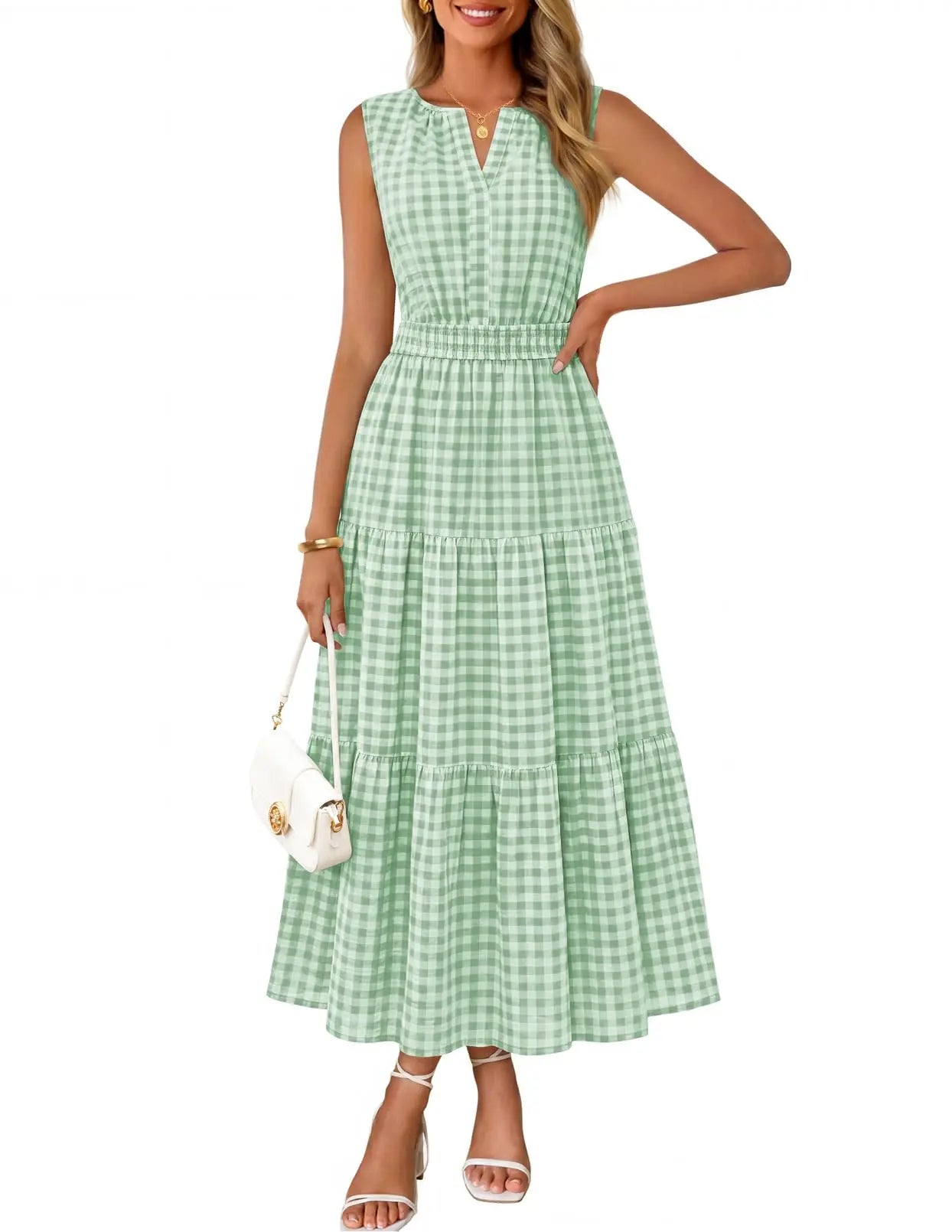 Womens Sleeveless V-Neck Boho Midi Maxi Dress With Pockets Casual Summer Beach Vacation Dress