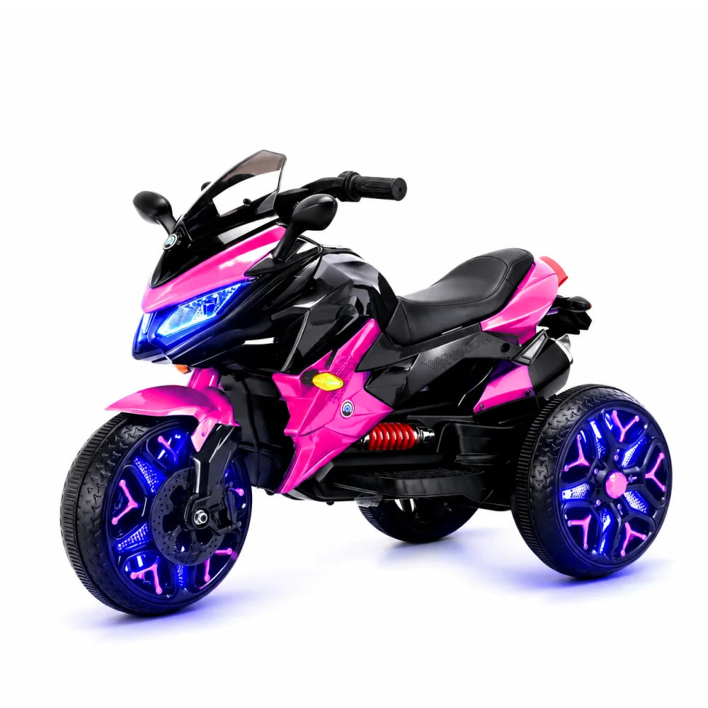 Kids Motorcycle Ride-On Motorcycle 3-Wheels Battery Powered Motorbike  Rechargeable 12 V kids  ride on toy with PU seat Training  Wheels/manual throttle/ drive by hand /Lighting  wheels