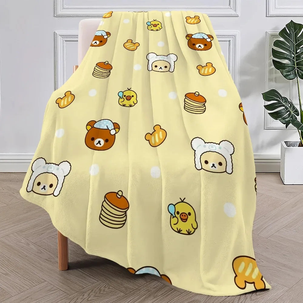 1PC Cute Rilakkuma Bear Blanket – Plush Warm Throw for Sofa Bedroom Office Travel, Perfect Kids Birthday Gift