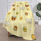 1PC Cute Rilakkuma Bear Blanket – Plush Warm Throw for Sofa Bedroom Office Travel, Perfect Kids Birthday Gift