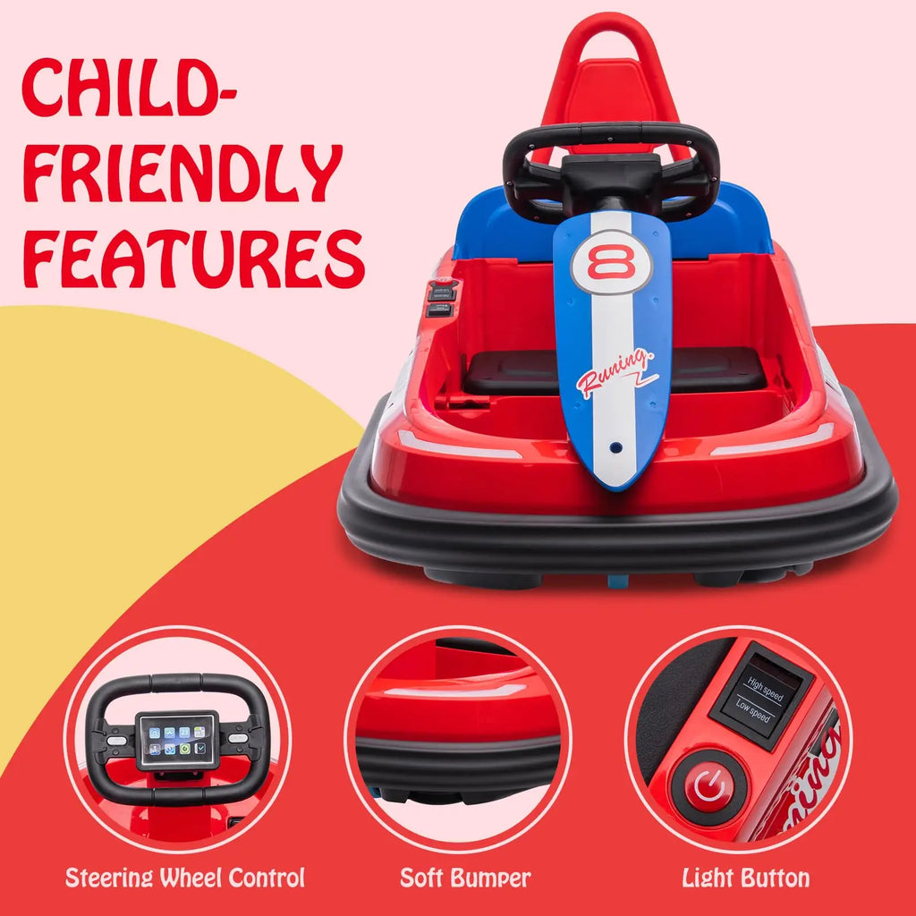 6V Kids Bumper Car With 360 Spin, Toddler Electric Ride On Toy For Ages 2-6, LED Lights, Music, Horn, 1.9 MPH, 66LB Capacity