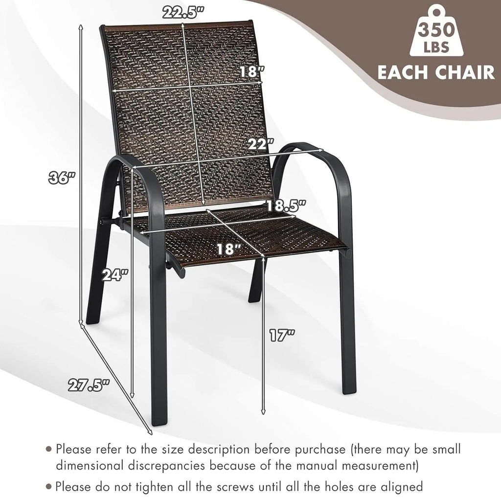 6 Pack Stackable Dining Chairs Outdoor PE Wicker Patio Arm Chairs with Rustproof Steel Frame, Bistro Deck Chairs, Customized
