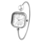 Elegant women's watch, featuring a simulated quartz square case, bar markers, and a bracelet design with imitation pearl embellishments; suitable for all seasons and professional settings