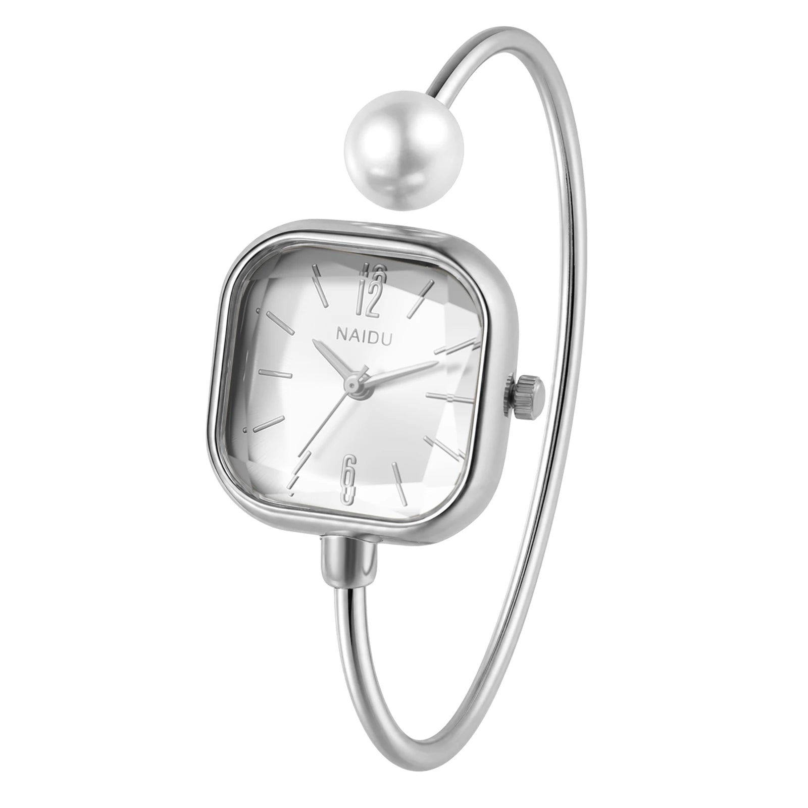 Elegant women's watch, featuring a simulated quartz square case, bar markers, and a bracelet design with imitation pearl embellishments; suitable for all seasons and professional settings