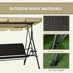 3-Seat Outdoor Swing with Adjustable Shade, Removable Cushion, and Rattan Seat for Garden, Porch, Backyard, Poolside