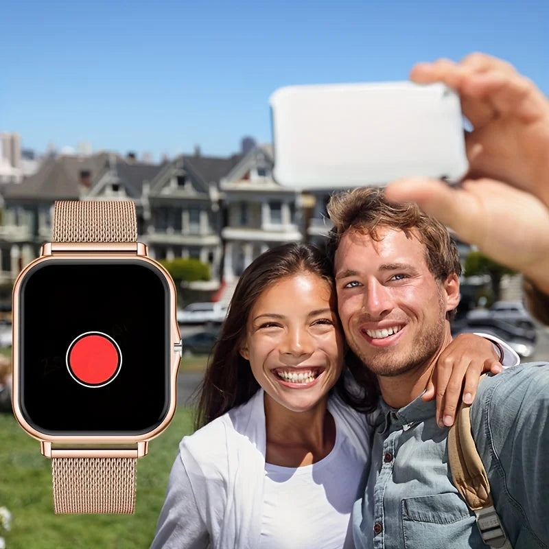 Full Touchscreen Smartwatch for Men and Women, Wireless Bluetooth for Making/answering Calls, 100+ Sports Modes, Weather, Stopwatch, Timer, Alarm Clock, Alloy Case, Stainless Steel Strap, Stylish and Minimalist Design, Compat