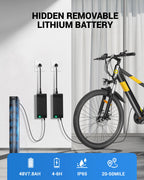 550W Adult electric mountain bike 26", 48V built-in hidden removable battery, up to 50 miles, urban commuter bike.