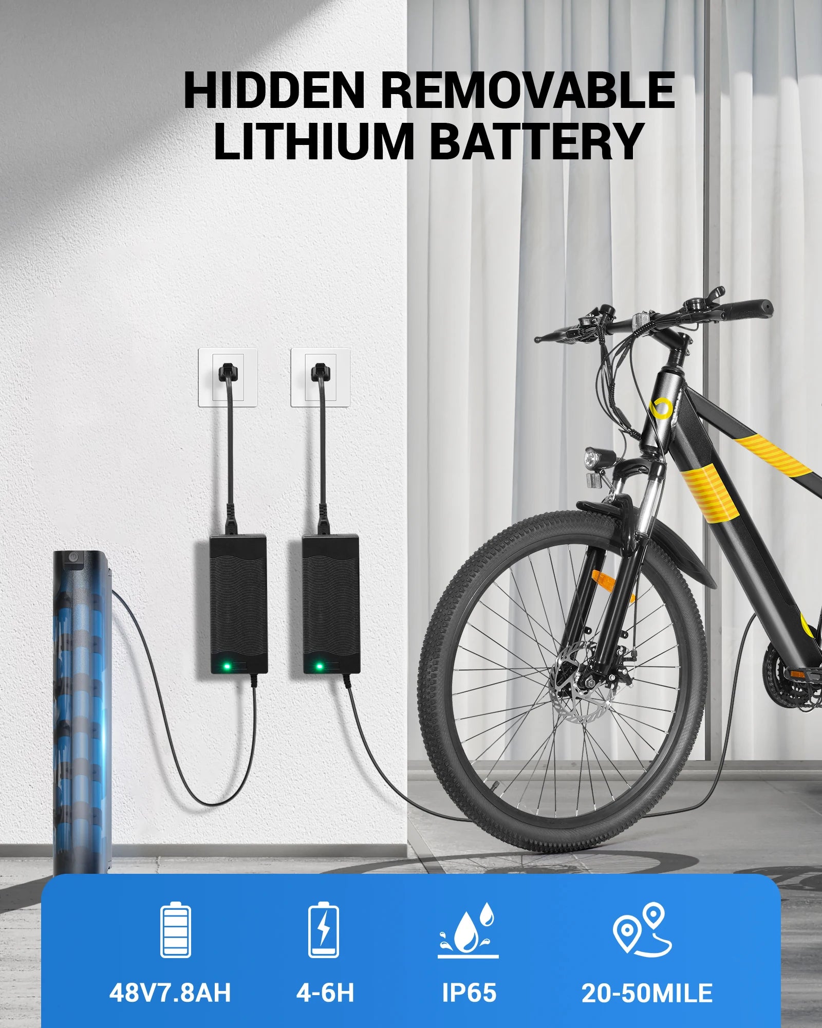 550W Adult electric mountain bike 26", 48V built-in hidden removable battery, up to 50 miles, urban commuter bike.