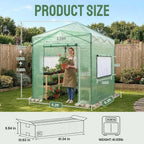 Portable 8x6 Greenhouse for Outdoor Gardening with Steel Frame, PE Cover, Roll-Up Door, and Mesh Vent Windows - Green