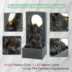 28" H Outdoor Buddha Waterfall Fountain, Freestanding Relaxing Water Feature, Asian Zen Fengshui Decor for Patio, Garden, Backyard, Deck & Home, Ideal Gift Led Fountain