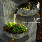 33.5" Outdoor Water Fountain, 4-Tier Floor Standing Resin Cascading Bowls Waterfall Fountain with LED Lights, Pump